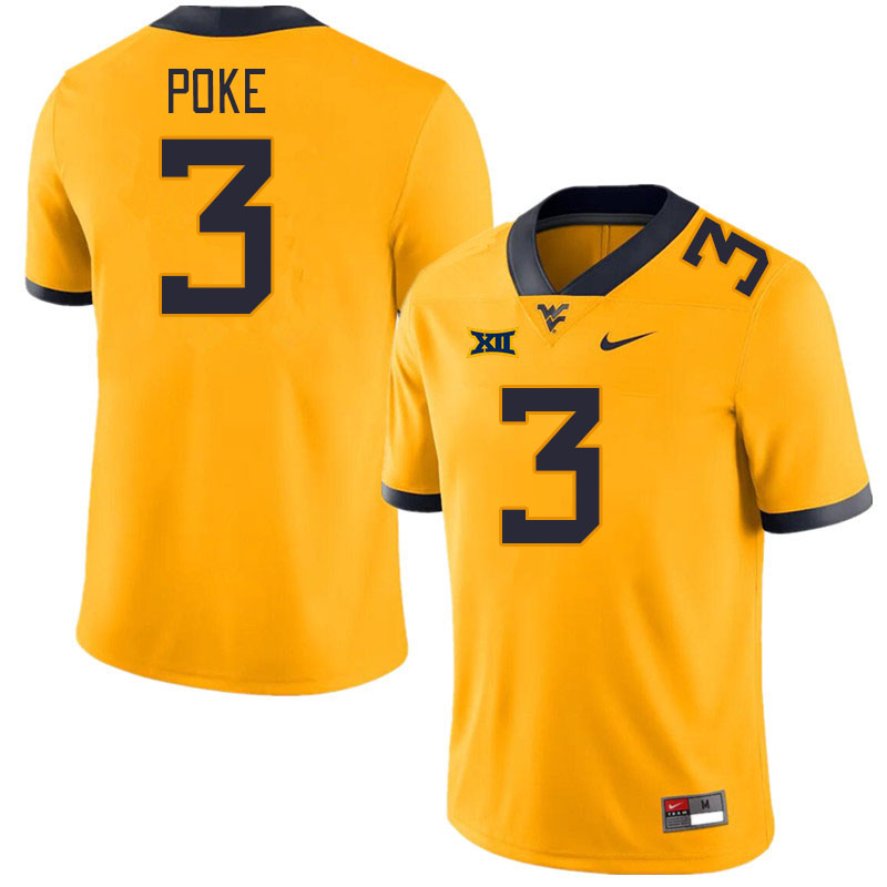 Men #3 Ja'Shaun Poke West Virginia Mountaineers College Football Jerseys Stitched Sale-Gold - Click Image to Close